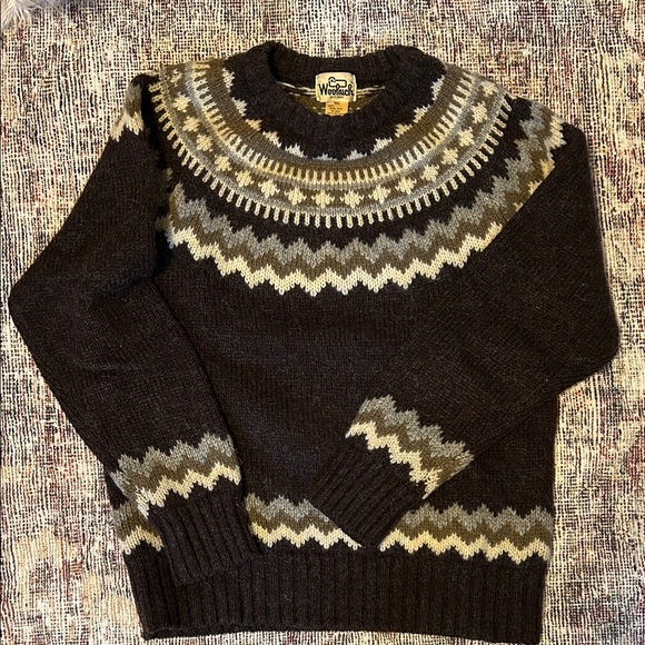 Woolrich Other - Woolrich Men's Dark Brown and Cream Patterned Crewneck Sweater